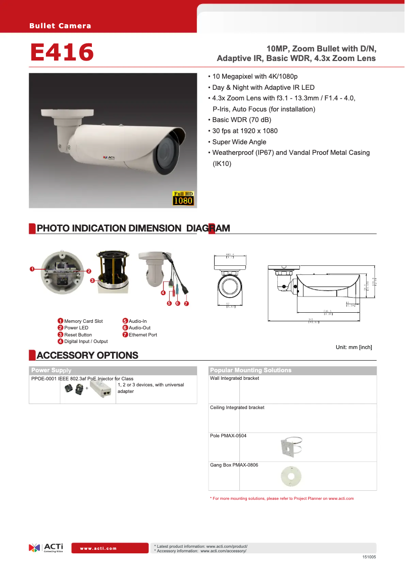 Page 1 de la notice Fiche technique ACTi E416