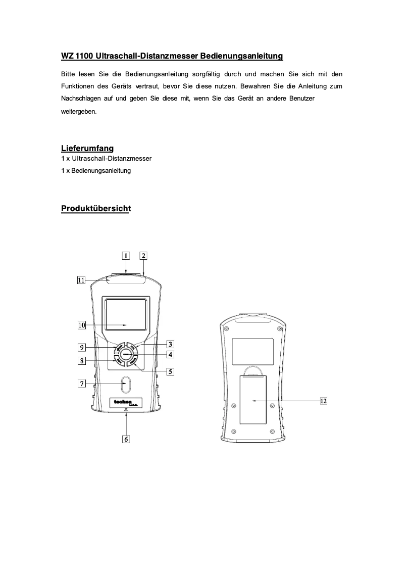 First page image of the manual for WZ 1100