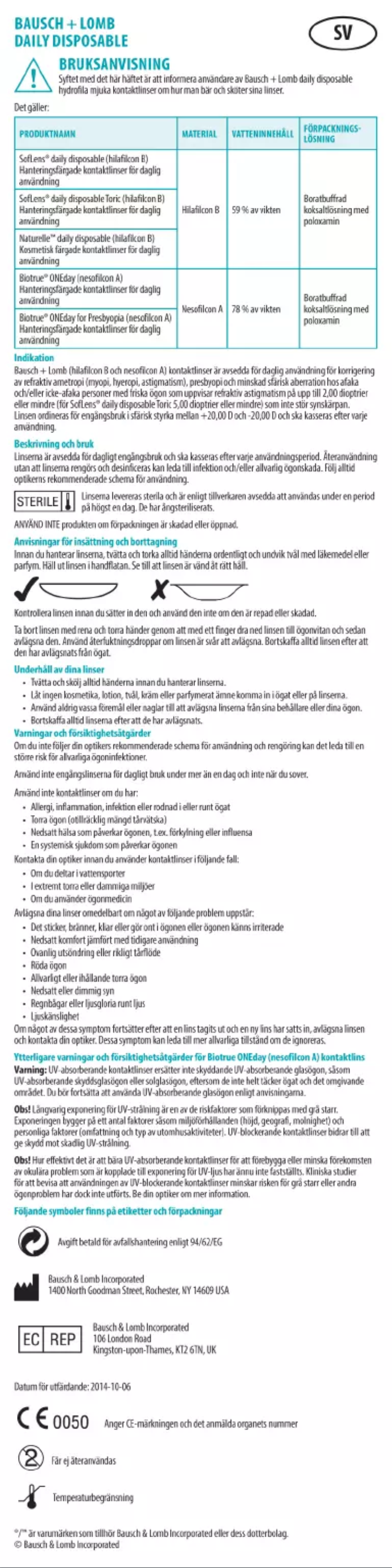 Page 1 de la notice Manuel utilisateur Bausch & Lomb Naturelle