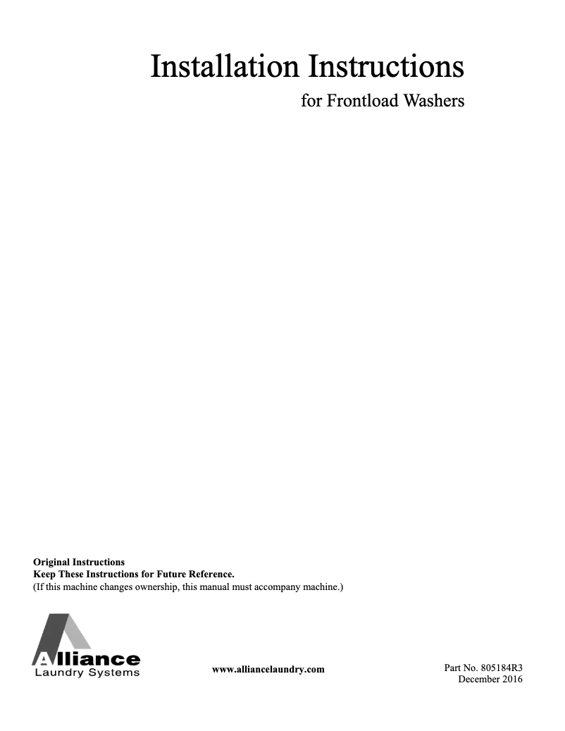 Page 1 de la notice Guide d'installation Speed Queen AFNE9BSS