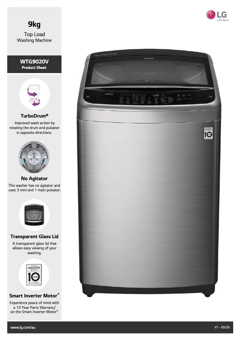 Page 1 de la notice Fiche technique LG WTG9020V