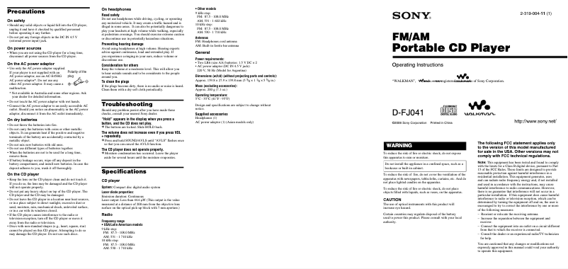 Página 1 del manual Manual de usuario Sony Walkman D-FJ041