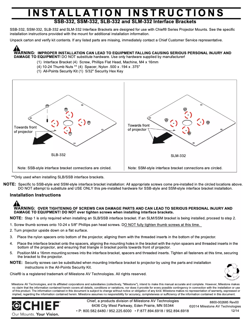 Page 1 de la notice Manuel utilisateur Chief SLM332