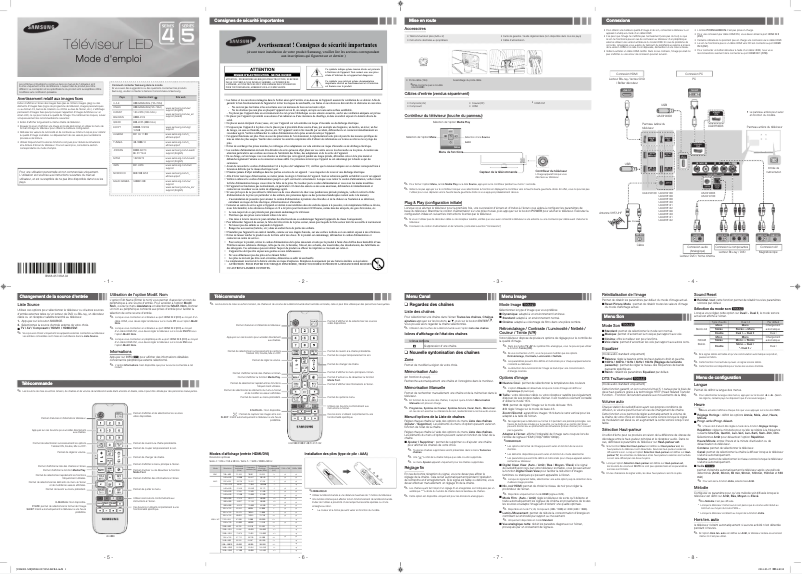 Page 1 de la notice Manuel utilisateur Samsung UA40H5140AR