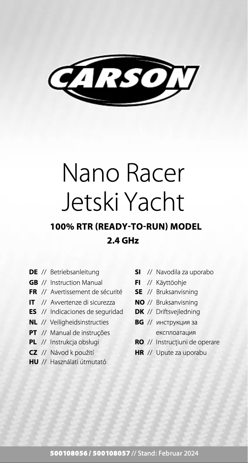 Image de la première page du manuel de l'appareil Nano Racer Jetski Yacht