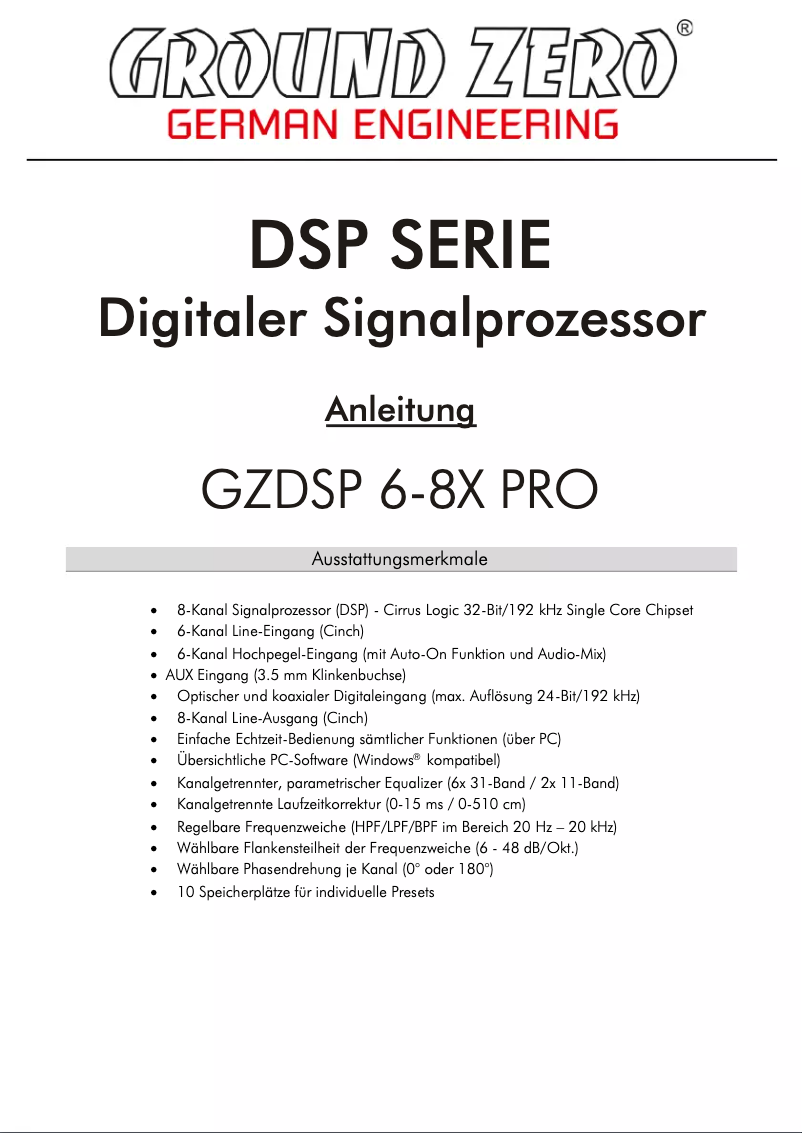 First page image of the manual for GZDSP 6-8X PRO