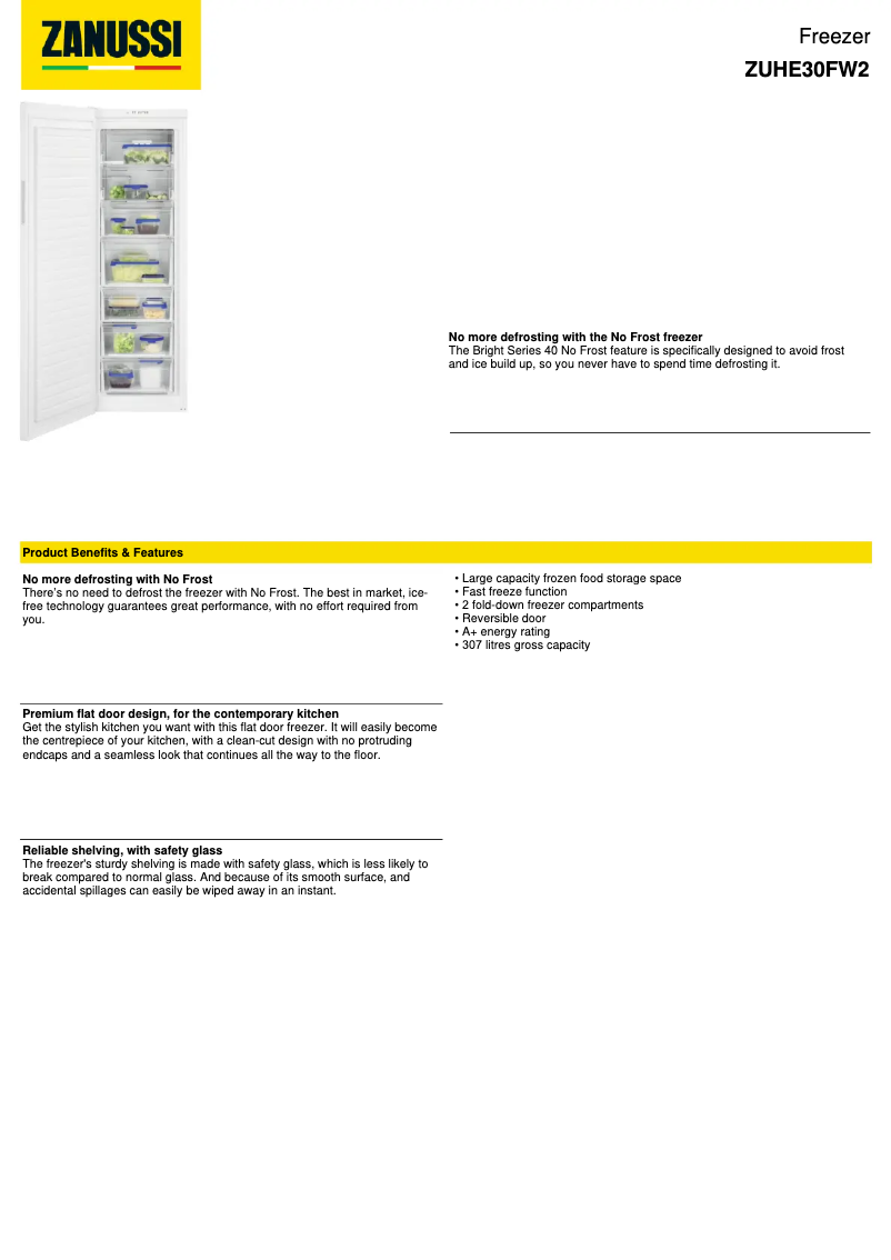 Page n°1 - Fiche technique Zanussi ZUHE30FW2