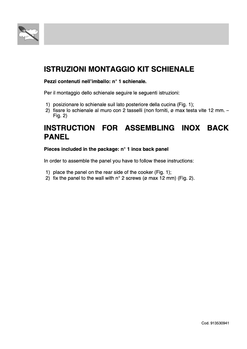 Page 1 de la notice Manuel utilisateur Smeg KIT1A3-8