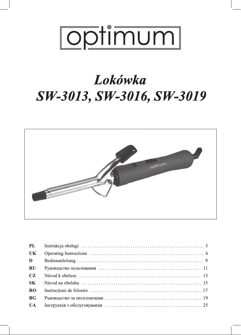 Page n°1 - Manuel utilisateur Optimum SW-3013