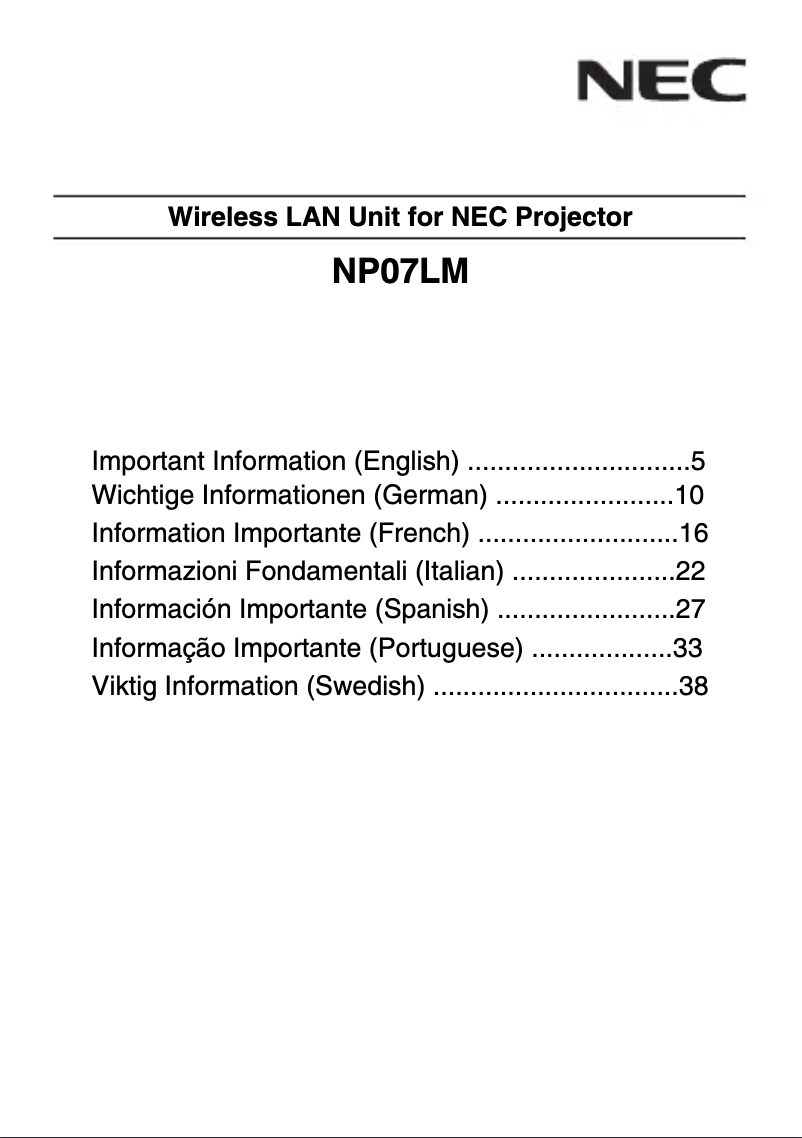 Page 1 de la notice Manuel utilisateur NEC NP07LM