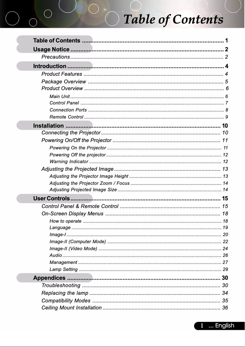 Page 1 de la notice Manuel utilisateur Optoma EP739