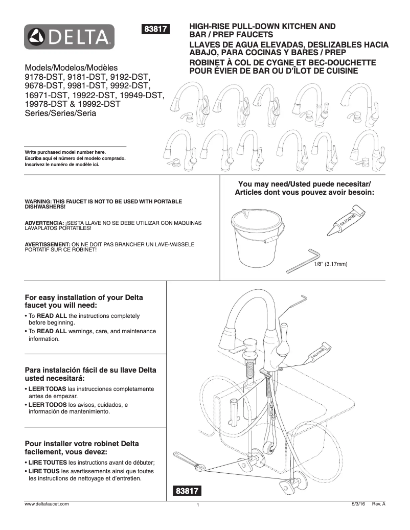 Page 1 de la notice Fiche technique Delta 9192-DST