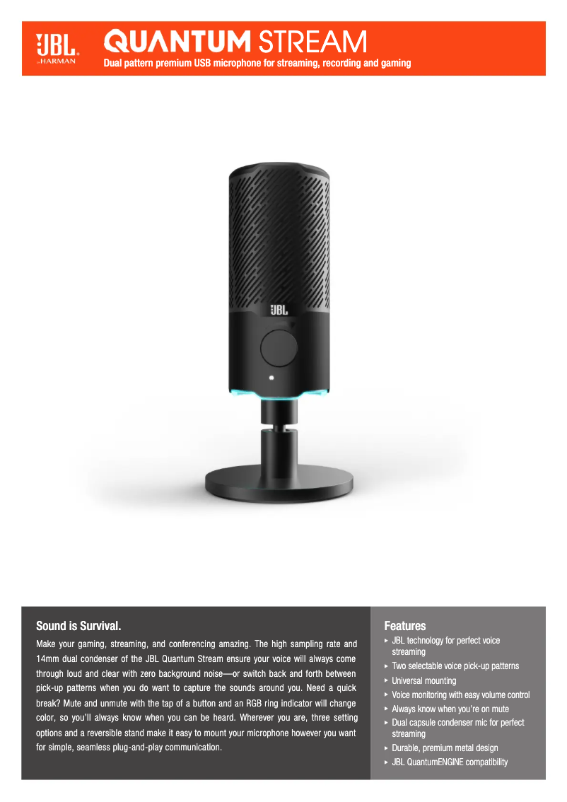 Page 1 de la notice Fiche technique JBL Quantum Stream