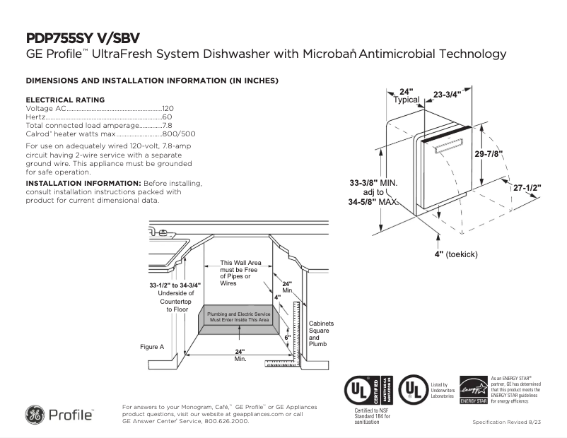 Page n°1 - Fiche technique GE PDP755SYVFS