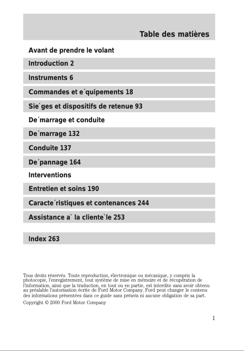 Page n°1 - Manuel utilisateur Ford Excursion (2001)