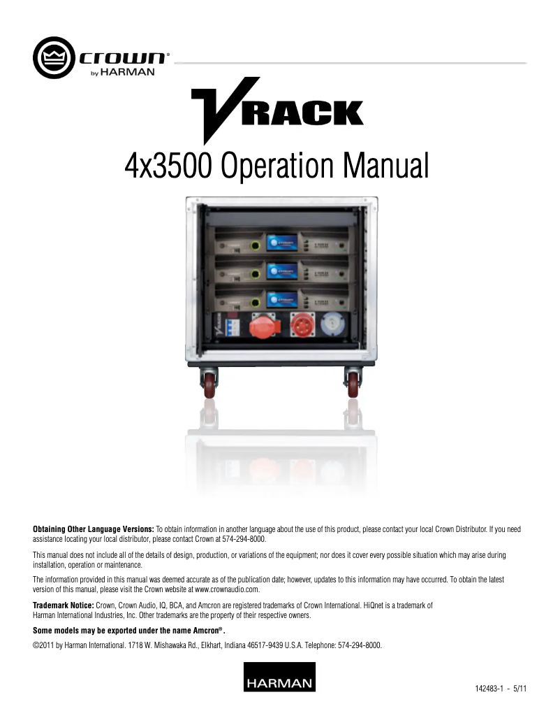 Page 1 de la notice Manuel utilisateur Crown VRack 4x3500HD