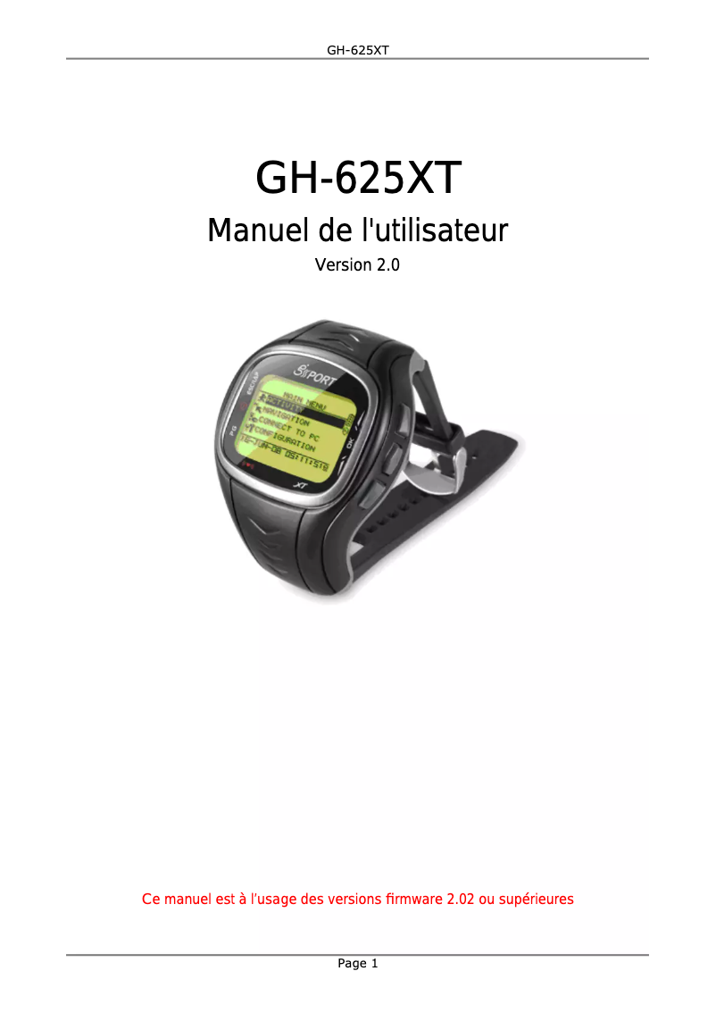 Image de la première page du manuel de l'appareil GH-625XT