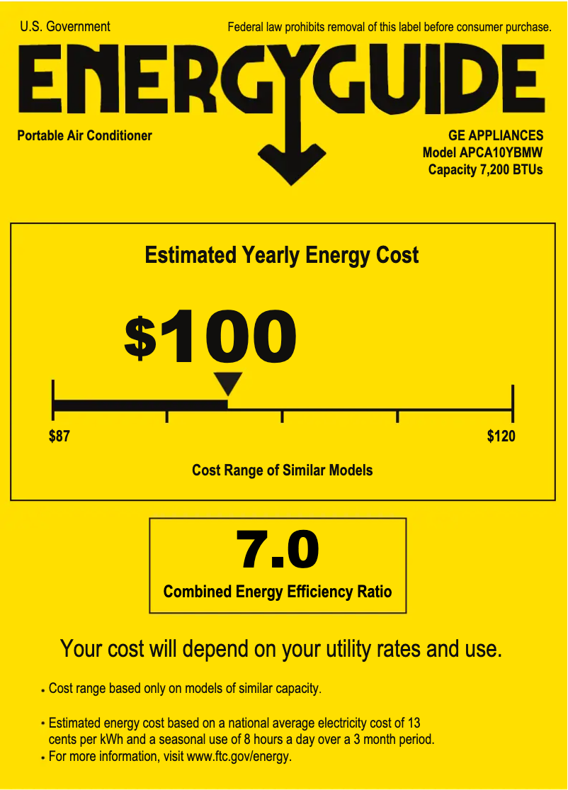 Page n°1 - Label énergétique GE APCA10YBMW