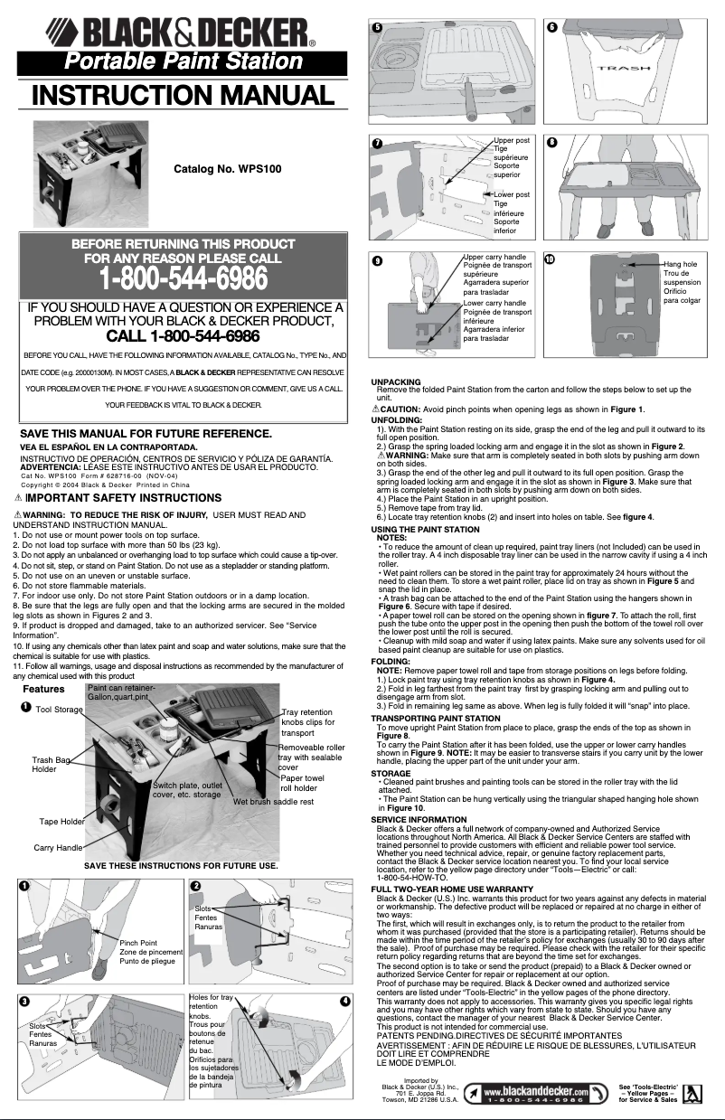 Page 1 de la notice Manuel utilisateur Black & Decker WPS100