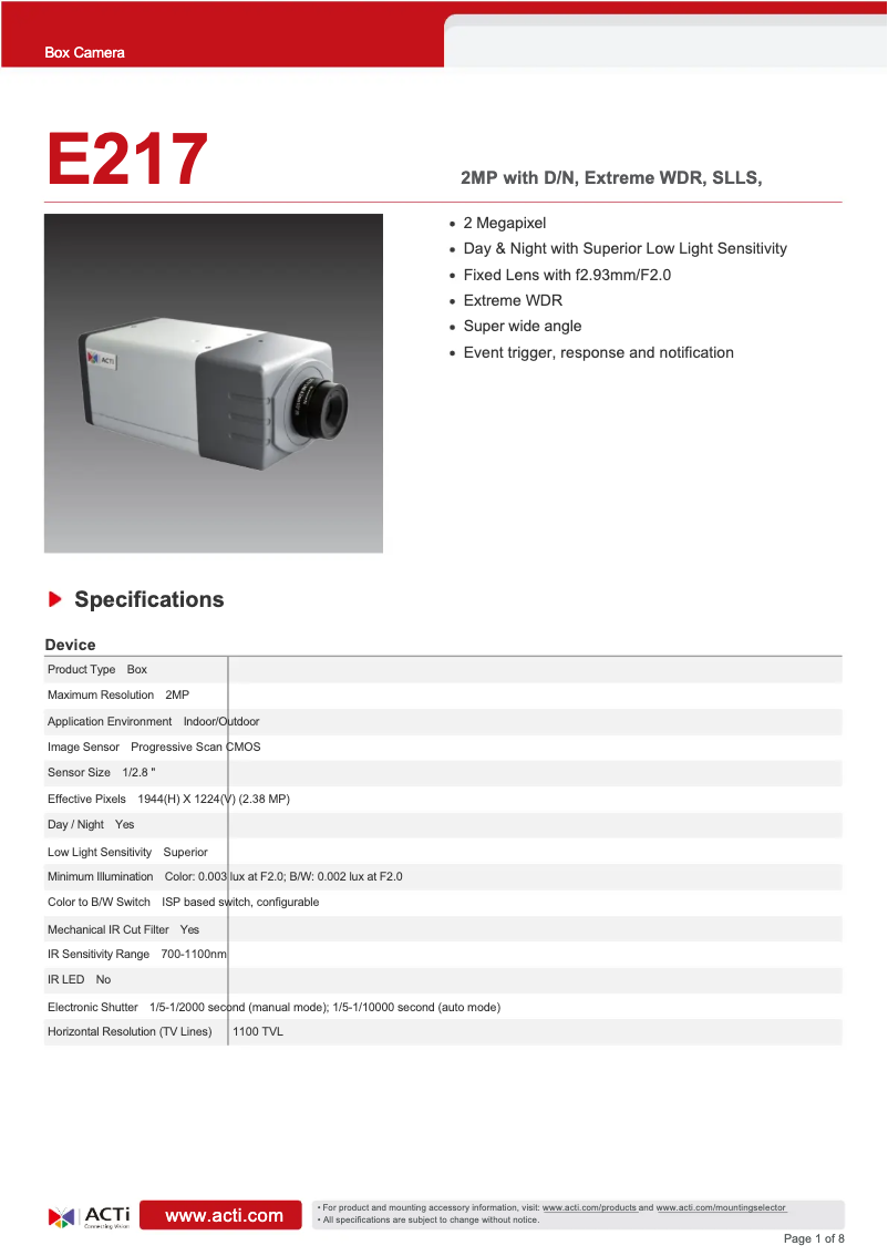 Image de la première page du manuel de l'appareil E217