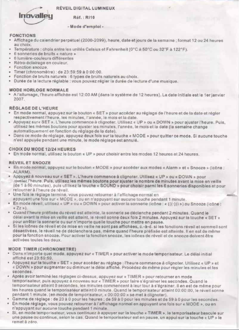 Image de la première page du manuel de l'appareil Rl10