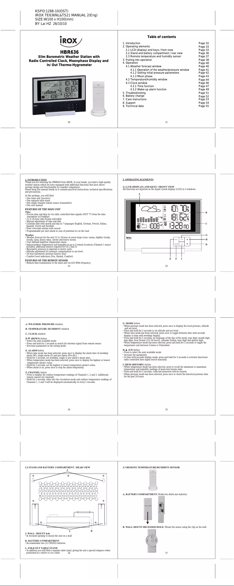 Page 1 de la notice Manuel utilisateur Irox HBR636