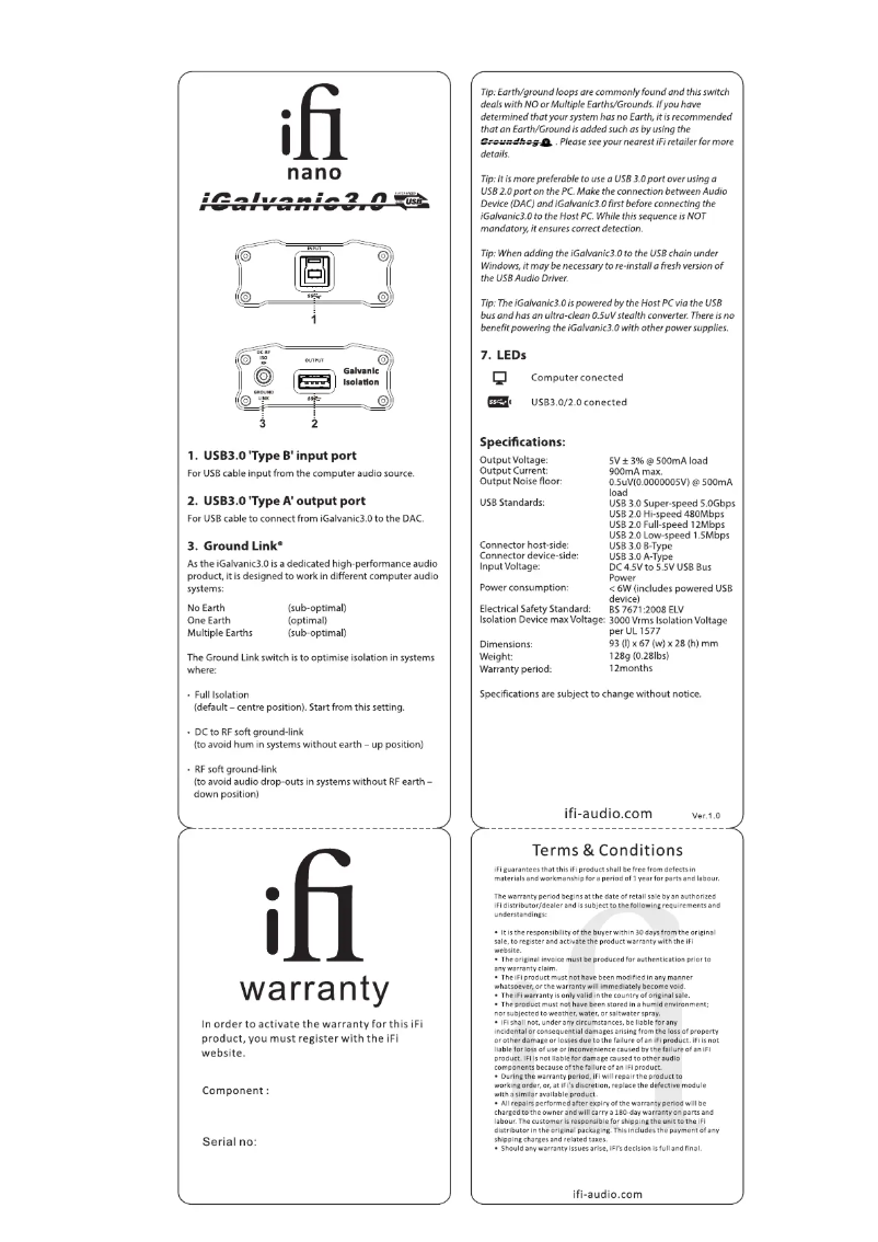 Page 1 de la notice Manuel utilisateur iFi Audio nano iGalvanic 3.0
