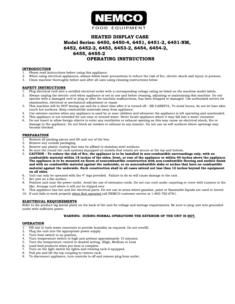 Page 1 de la notice Manuel utilisateur Nemco 6452-2