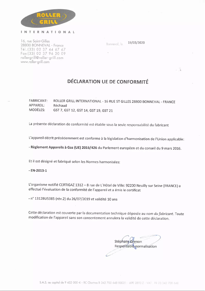 Page 1 de la notice Manuel utilisateur Roller Grill 304151