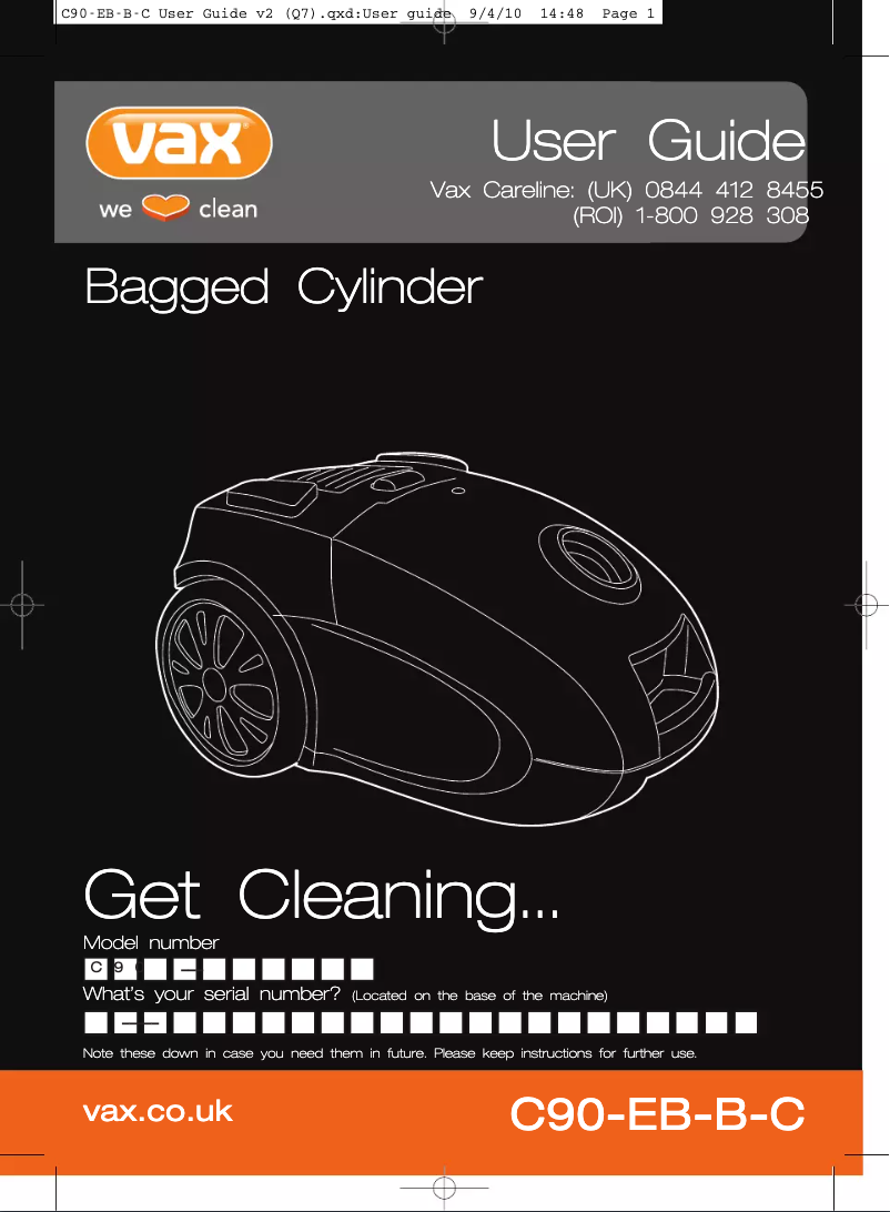 Page 1 de la notice Manuel utilisateur Vax C90-EB-B-C