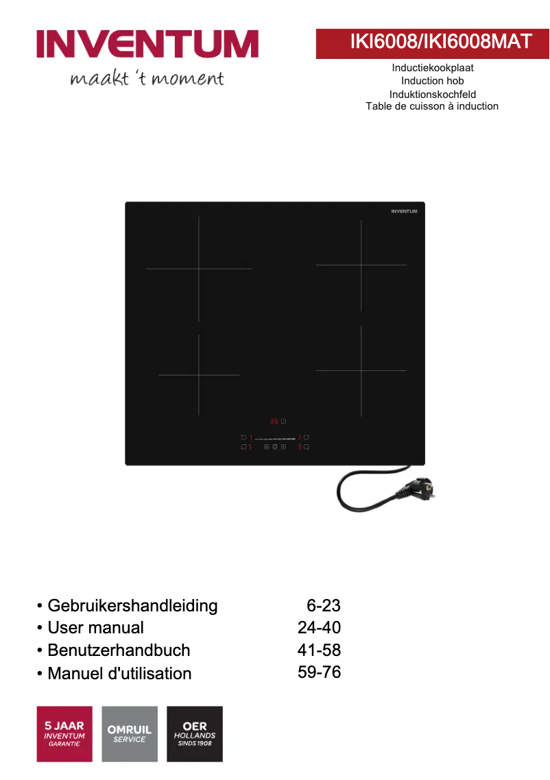 Page n°1 - Manuel utilisateur Inventum IKI6008MAT
