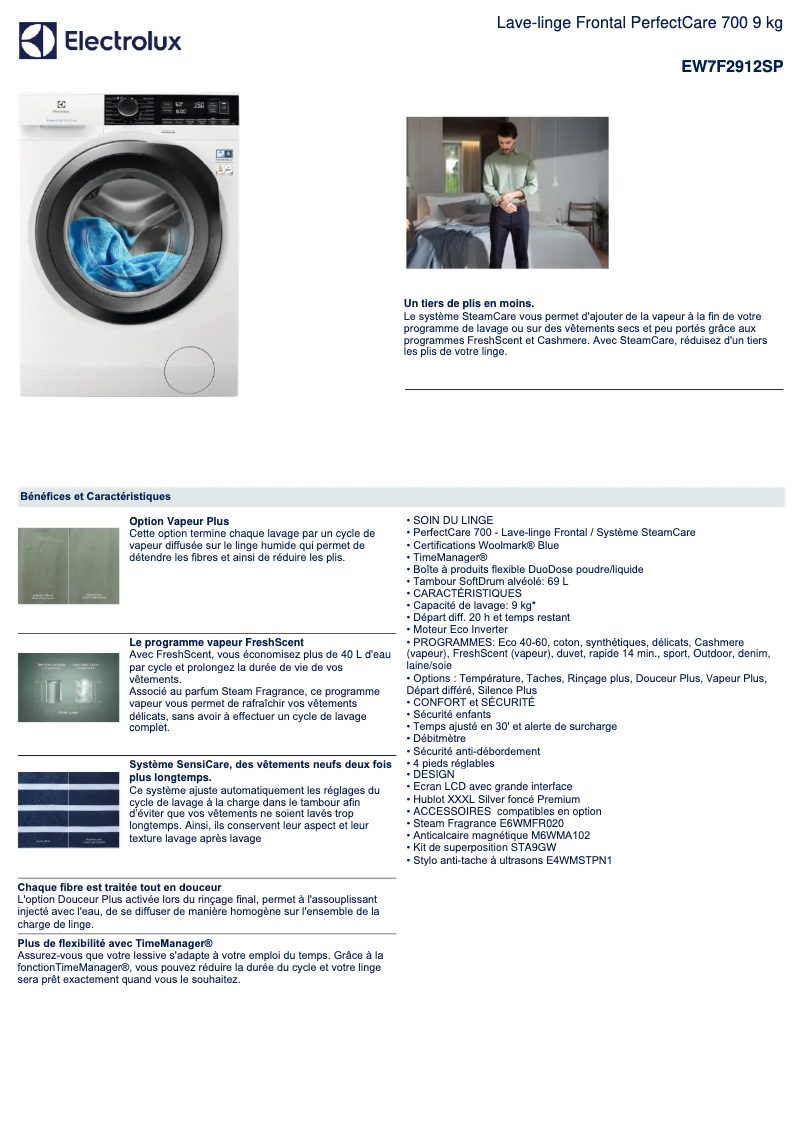 Page n°1 - Fiche technique Electrolux EW7F2912SP