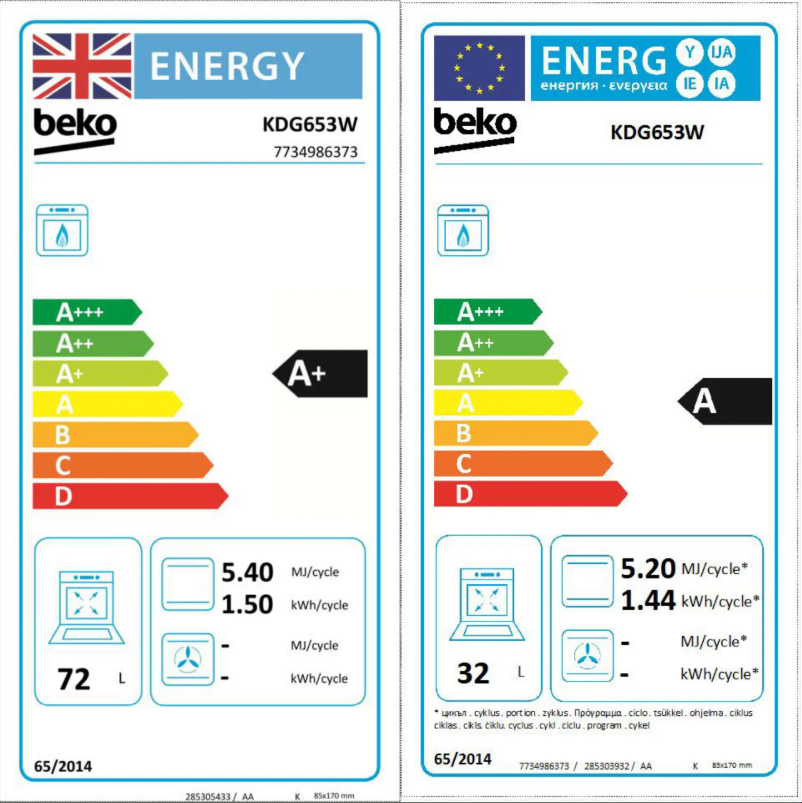 Page 1 de la notice Label énergétique Beko KDG653