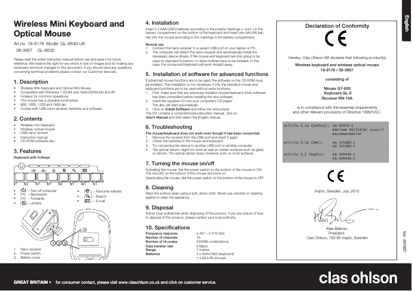 Image de la première page du manuel de l'appareil G7-630