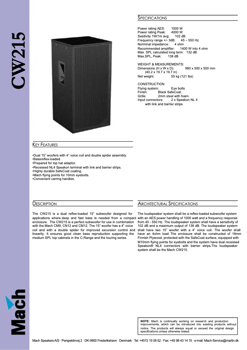 Page 1 de la notice Fiche technique Martin Mach CW215