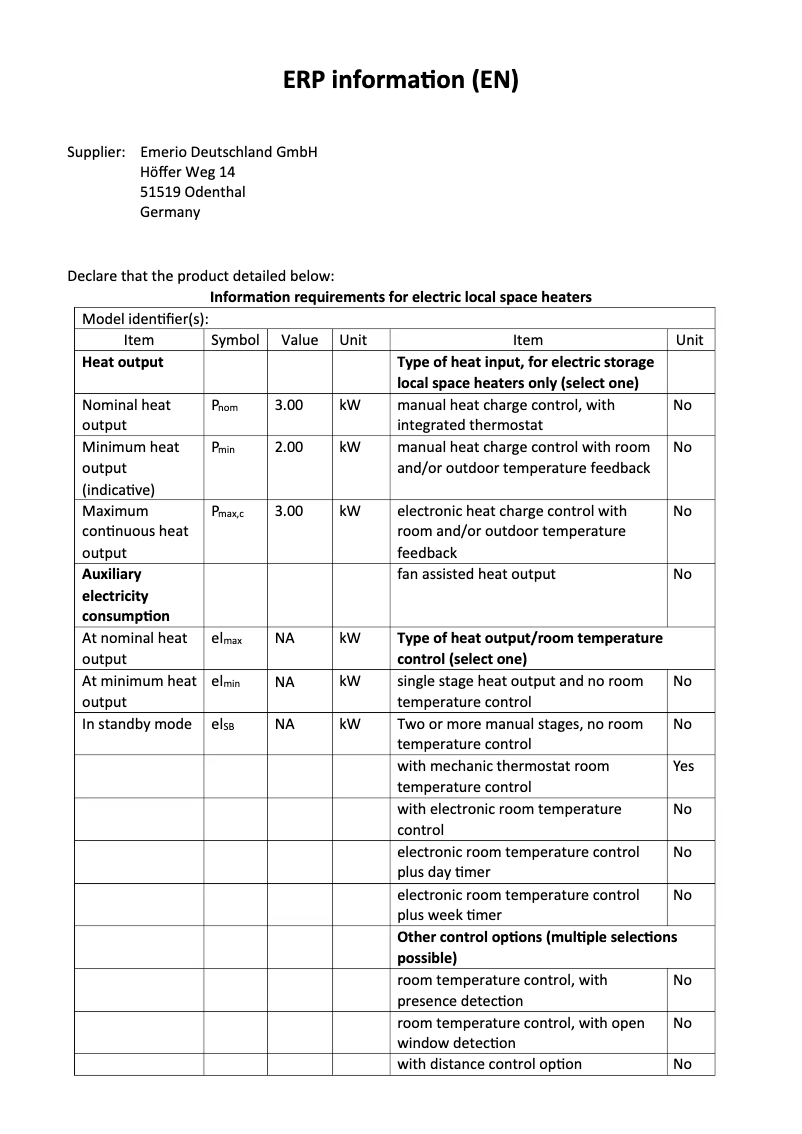 Página 1 del manual Ficha técnica Emerio FH-110705