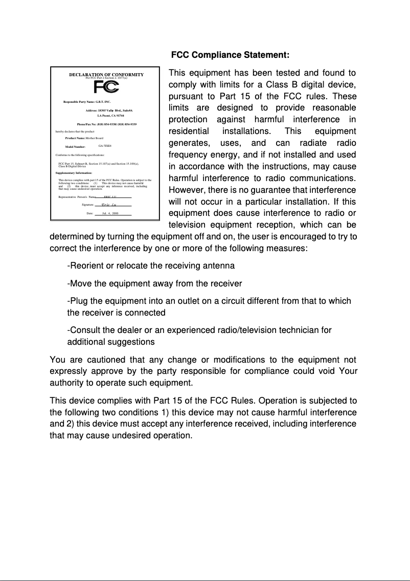 Image de la première page du manuel de l'appareil GA-7IXE4