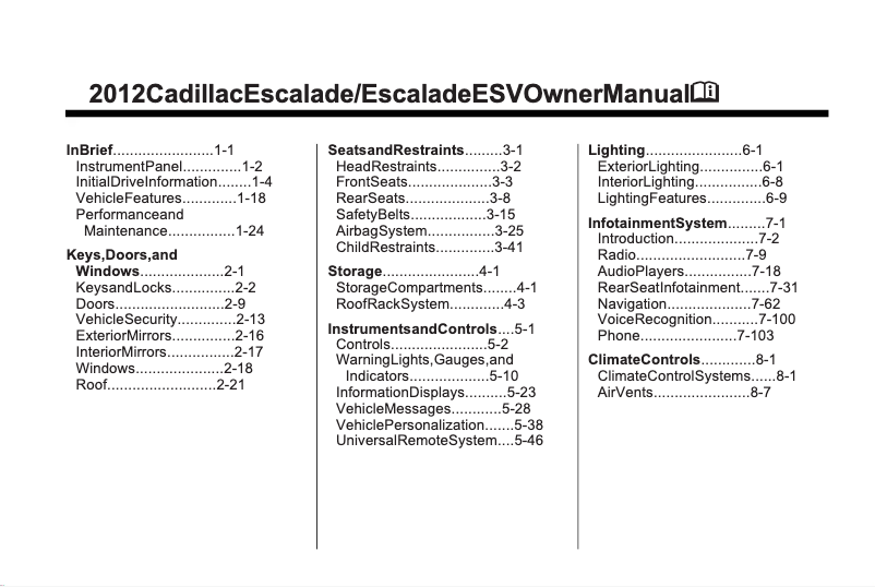 Página 1 del manual Manual de usuario Cadillac Escalade (2012)