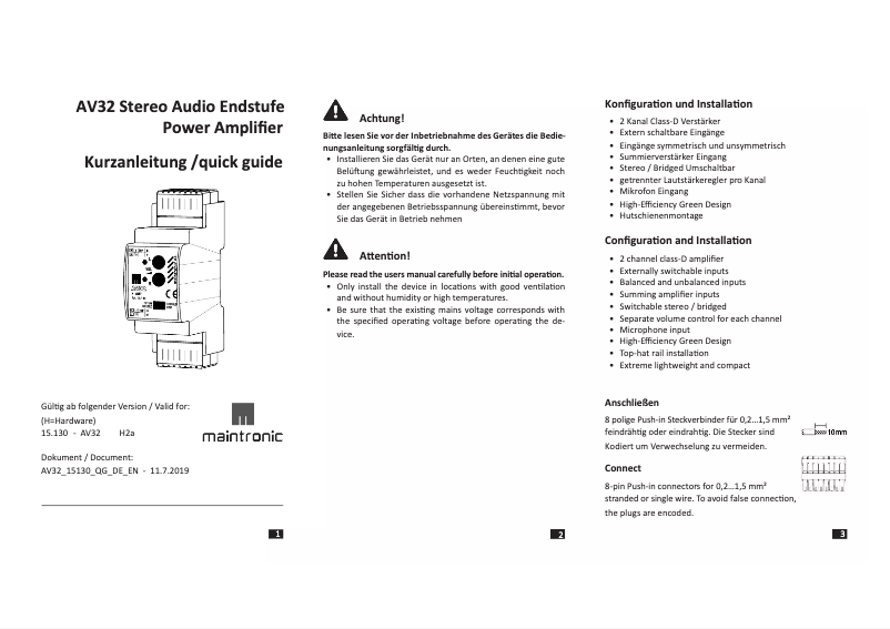 Page n°1 - Manuel utilisateur Maintronic AV32