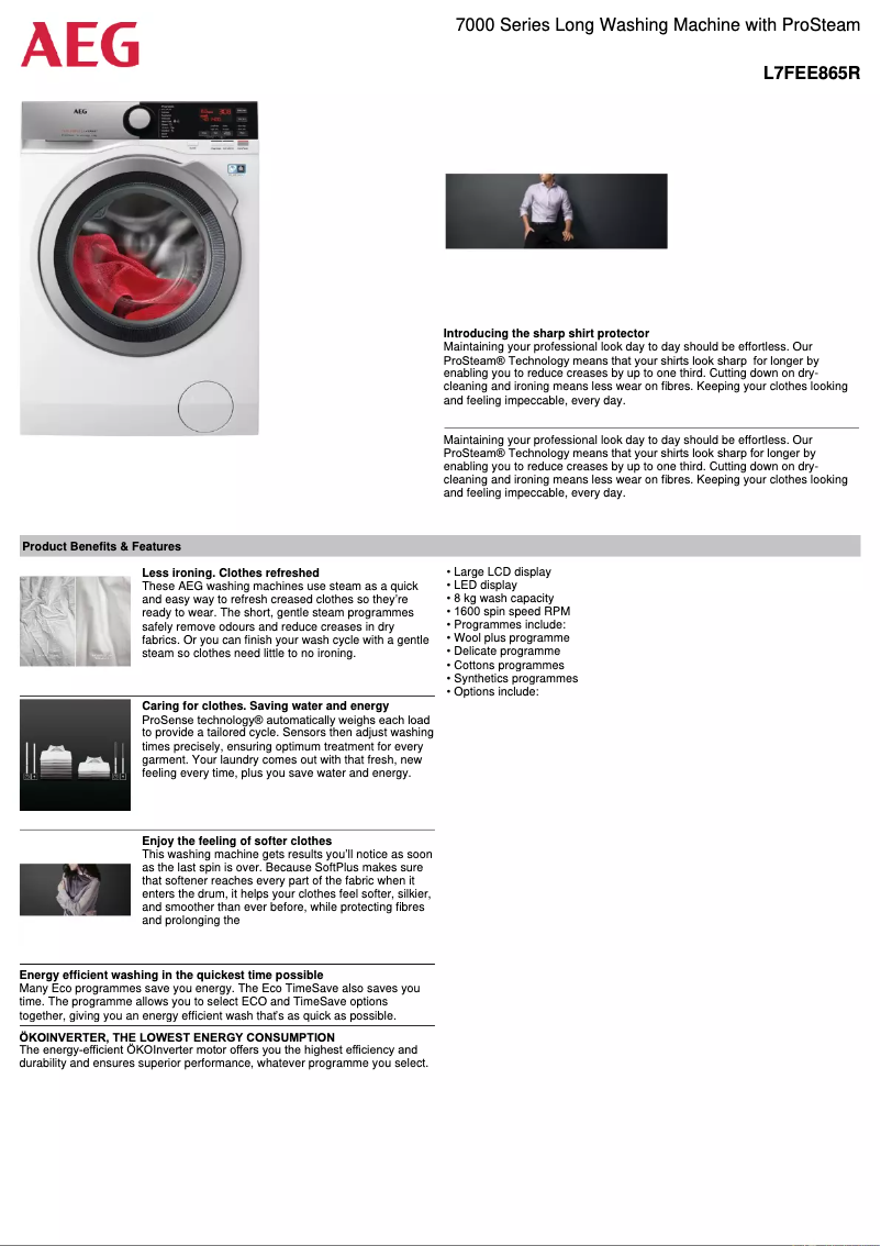 Page n°1 - Fiche technique AEG L7FEE865R