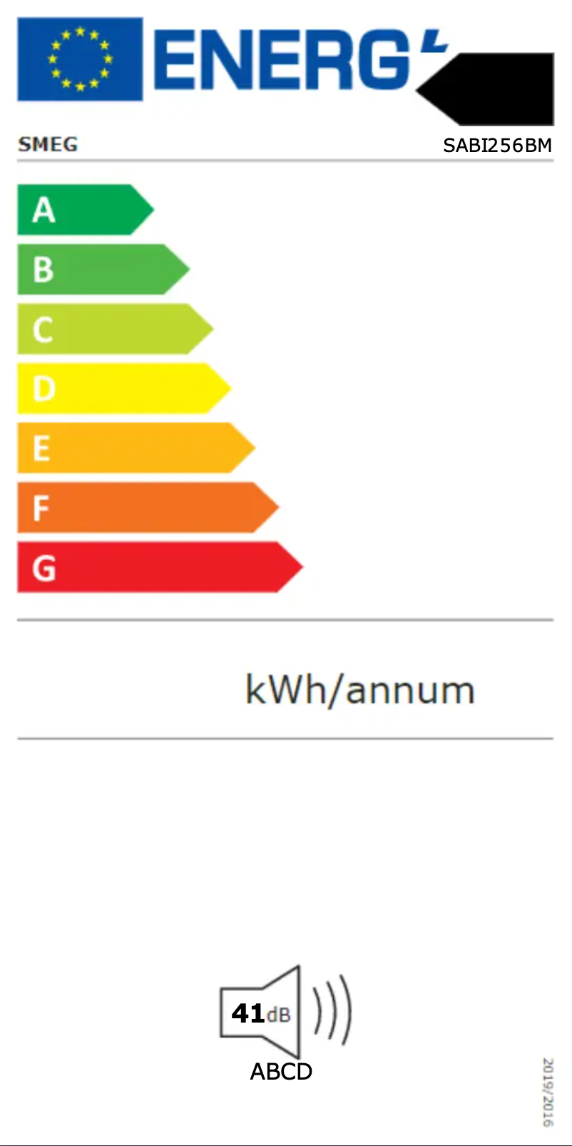 Page 1 de la notice Label énergétique Smeg SABI256BM