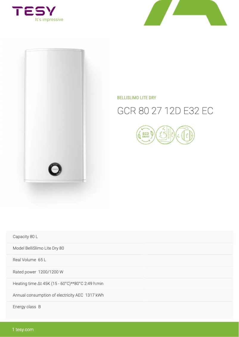 Página 1 del manual Información de garantía Tesy BelliSlimo Dry 80