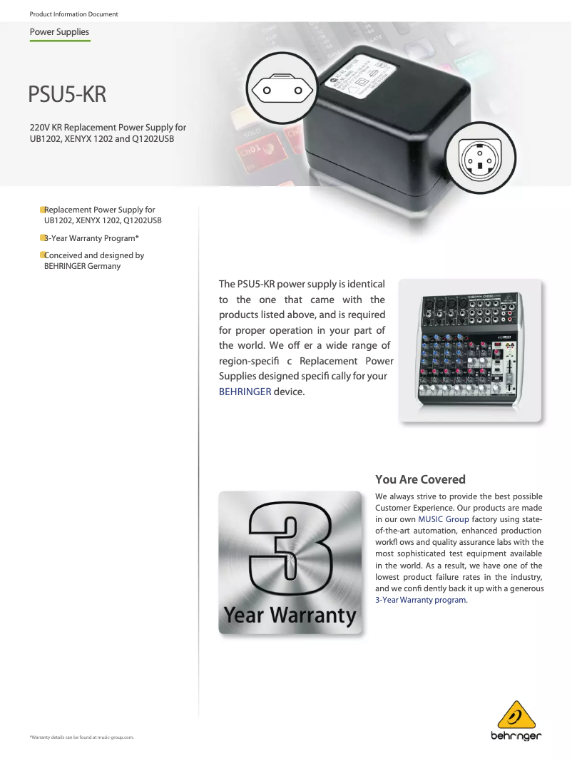 Page n°1 - Manuel utilisateur Behringer PSU5-KR