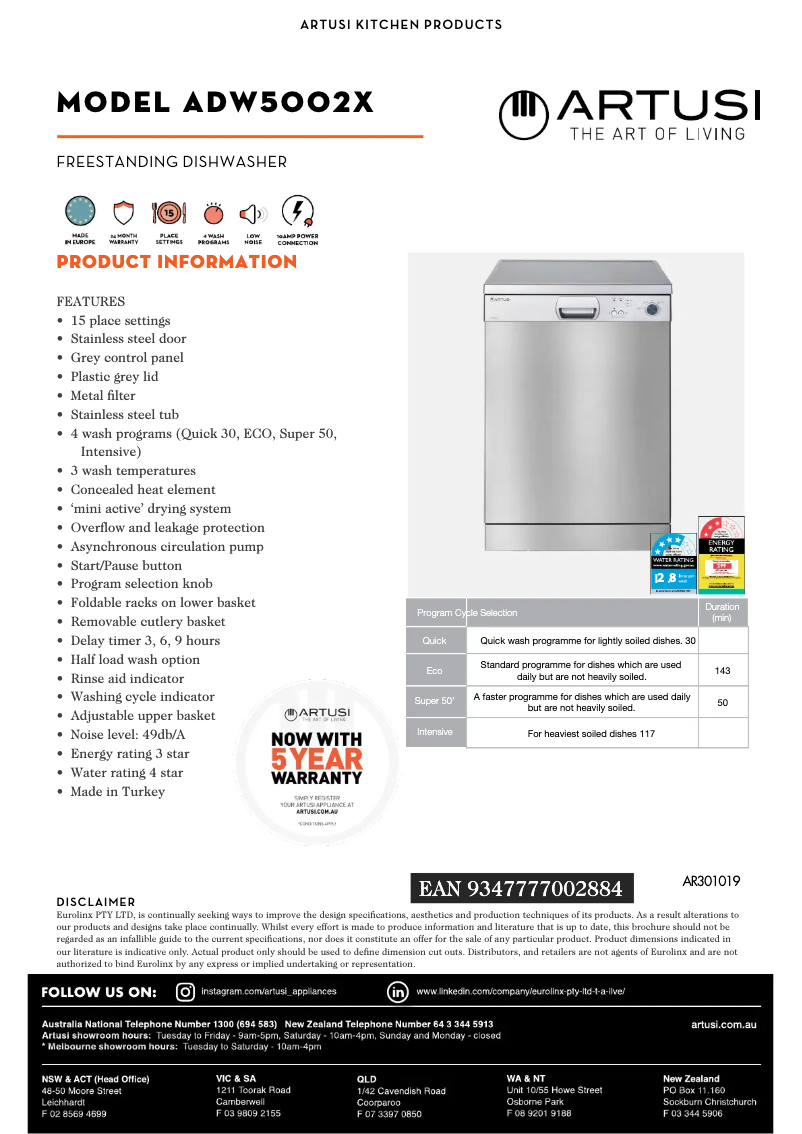 Image de la première page du manuel de l'appareil ADW5002X