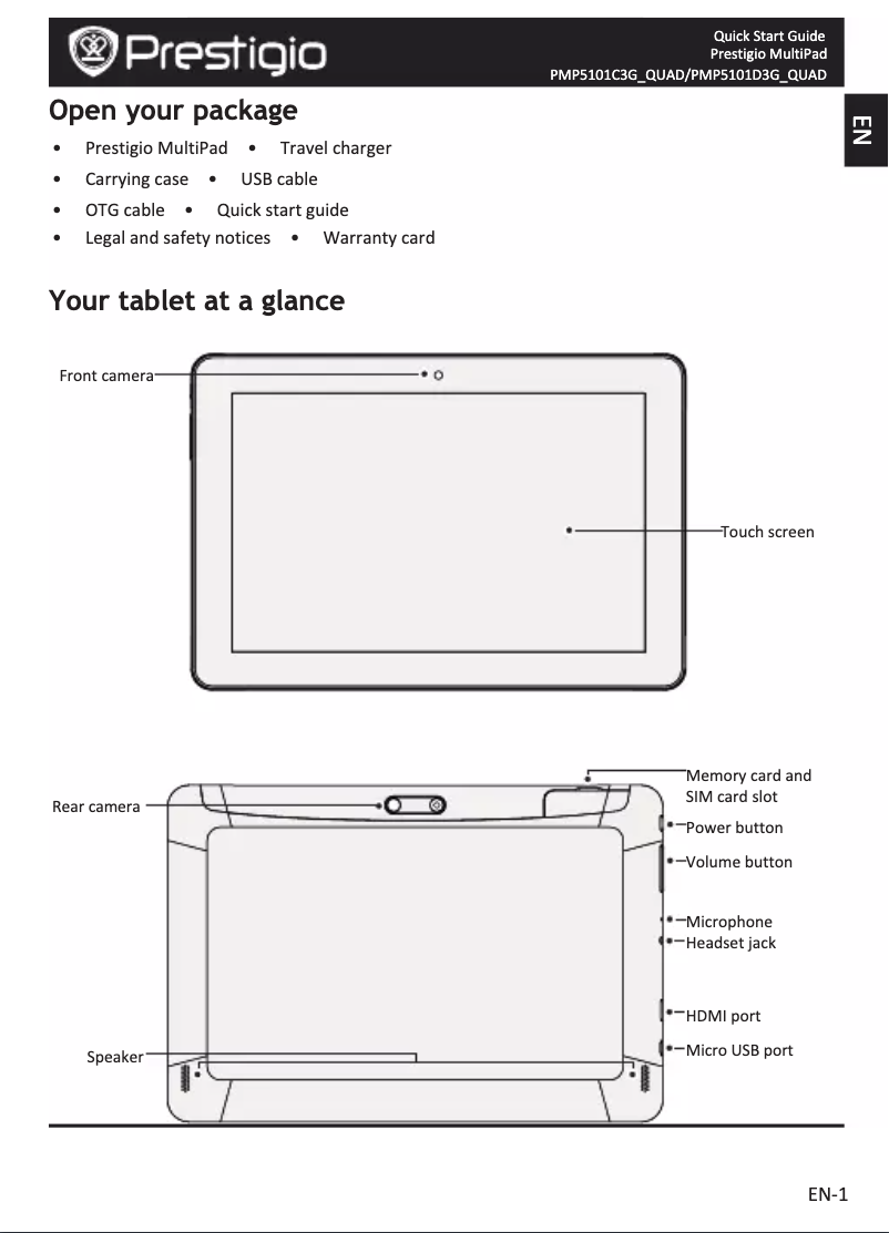 Page n°1 - Manuel utilisateur Prestigio MultiPad 4 Quantum 10.1 3G PMP5101D