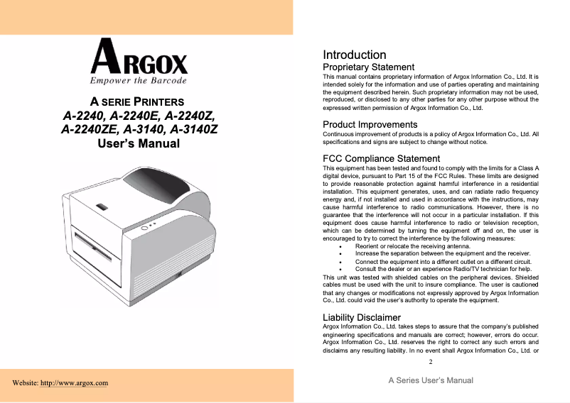 Page 1 de la notice Manuel utilisateur Argox A-3140