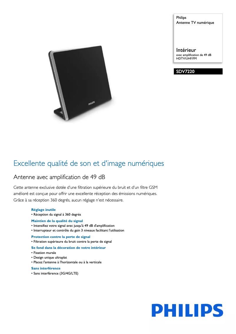 Page 1 of the manual Technical Sheet Philips SDV7220