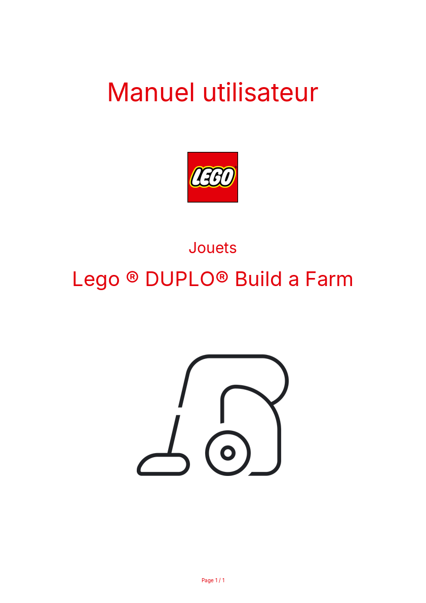 Page n°1 - Manuel utilisateur Lego ® DUPLO® Build a Farm