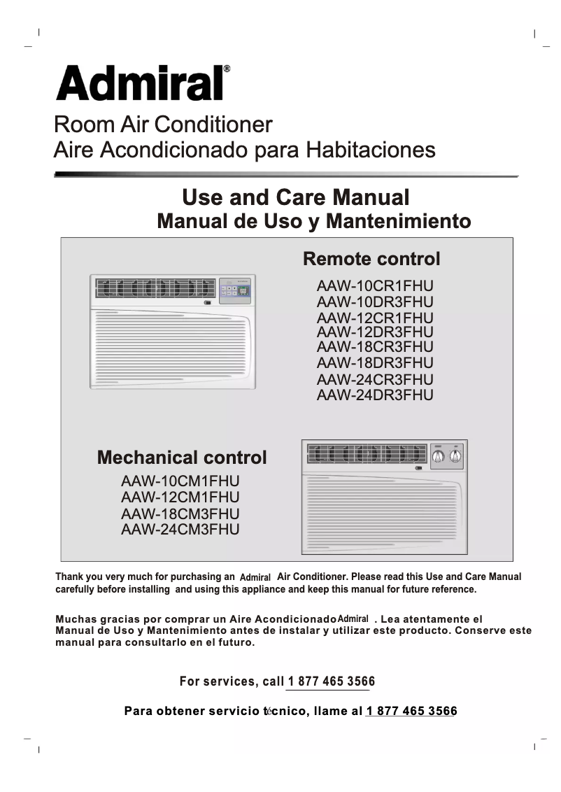 Image de la première page du manuel de l'appareil AAW-24CR3FHU