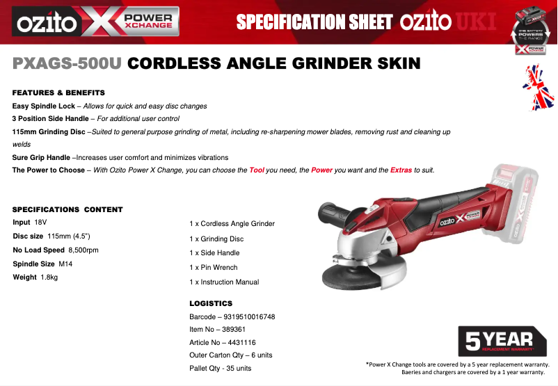 Imagen de la primera página del manual del dispositivo PXAGS-500U